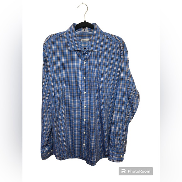 Peter Millar blue with red plaid long sleeve button up shirt. XL - Picture 1 of 5